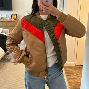 Scotch & soda bomber jacket in tan, red, green
